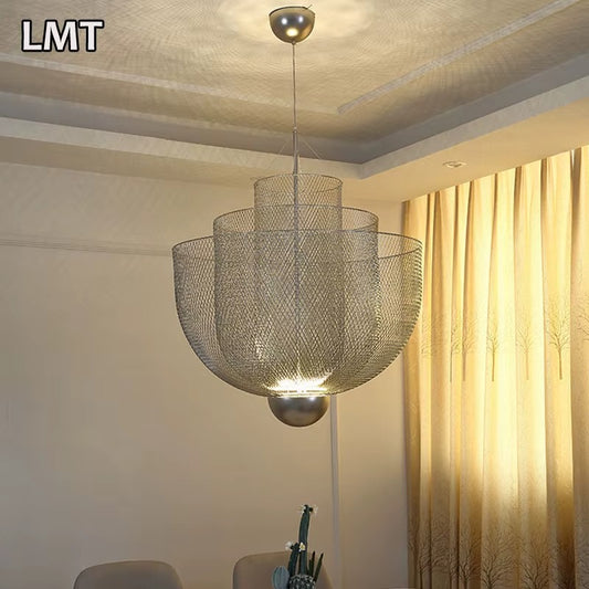 Iron Mesh Metal Pendant Light – Modern Luxury LED Chandelier