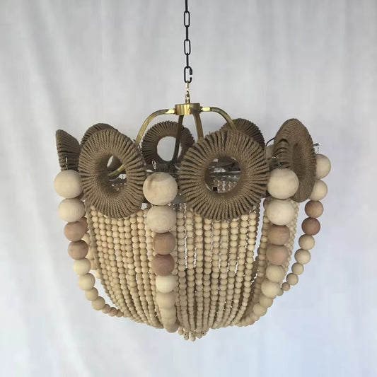 Industrial Hemp Rope & Wood Beads Chandelier