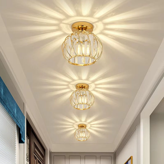 Gold Crystal Round Ceiling Light – Modern Nordic Luxury