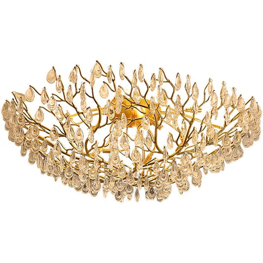 Large Round Crystal Gold Ceiling Chandelier