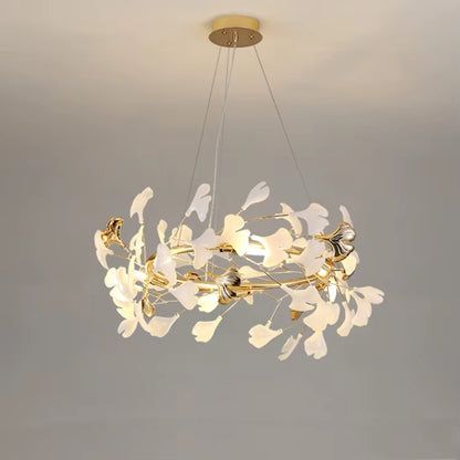 Leaf Shade Ceramic & Glass Pendant Light – Gold Modern Luxury Chandelier