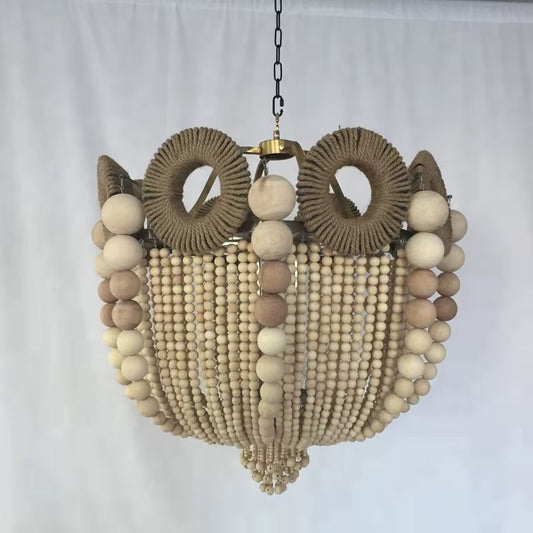 Industrial Hemp Rope & Wood Beads Chandelier
