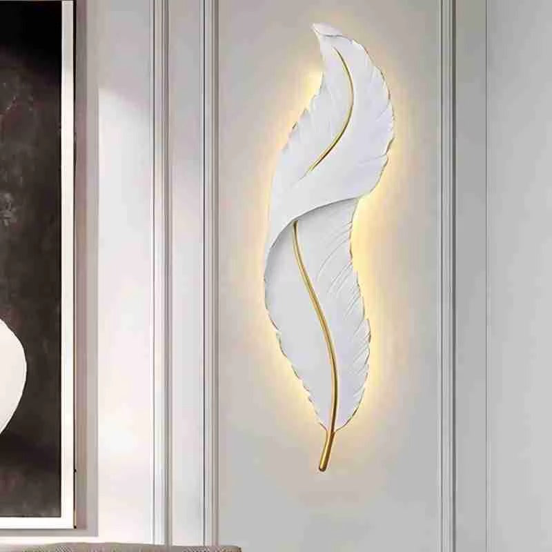 Feather Design White & Gold LED Wall Lamp