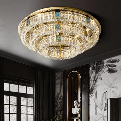Gold K9 Crystal Round LED Ceiling Chandelier