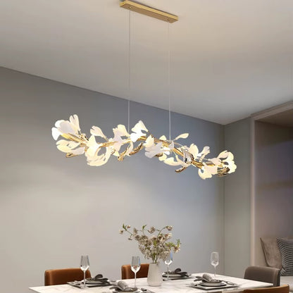 Leaf Shade Ceramic & Glass Pendant Light – Gold Modern Luxury Chandelier