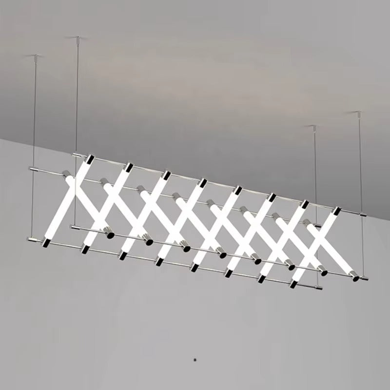 Rectangle Chrome LED Pendant Light – Large Long Modern Chandelier