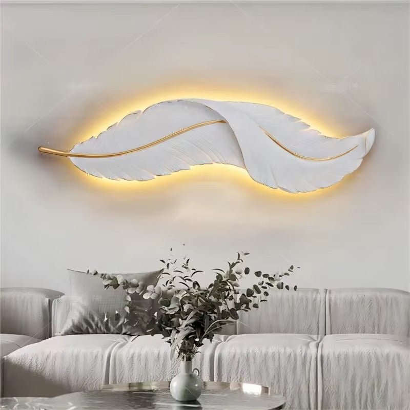 Feather Design White & Gold LED Wall Lamp