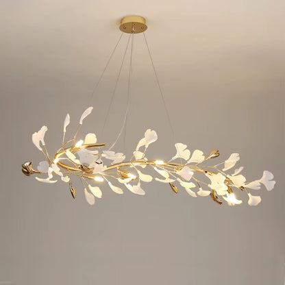 Leaf Shade Ceramic & Glass Pendant Light – Gold Modern Luxury Chandelier