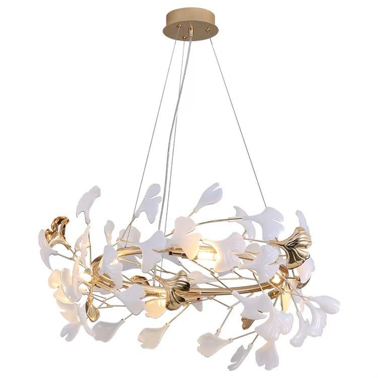 Leaf Shade Ceramic & Glass Pendant Light – Gold Modern Luxury Chandelier