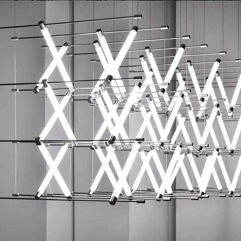 Rectangle Chrome LED Pendant Light – Large Long Modern Chandelier