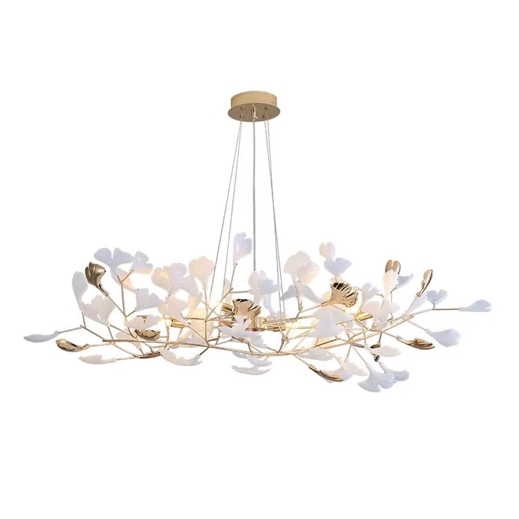 Leaf Shade Ceramic & Glass Pendant Light – Gold Modern Luxury Chandelier